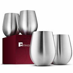 18 Oz Set of 4 Modern Innovations Stainless Steel Stemless Wine Glasses 