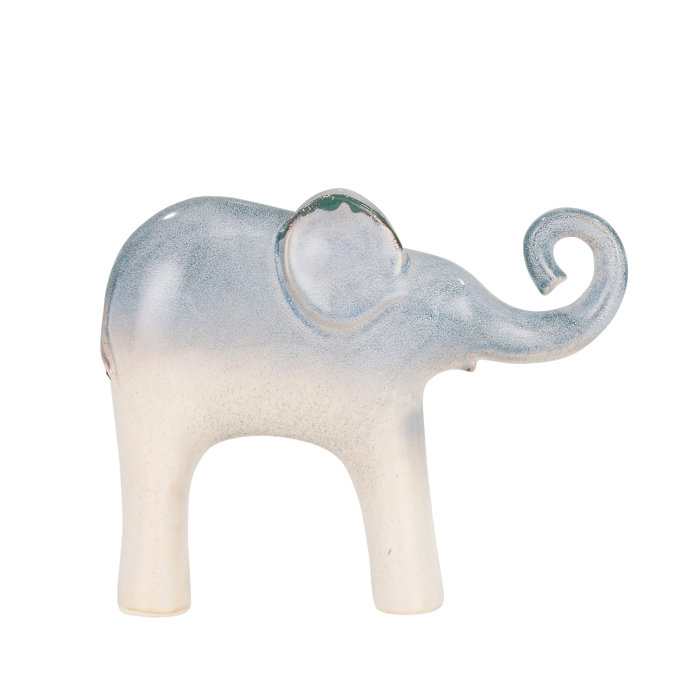 trio of golden elepants holding a glass ball figure in plaster