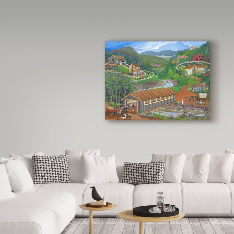 Winston Porter Covered Bridge Over River Acrylic Painting Print