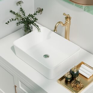 Bathroom Vessel Sink Porcelain Ceramic Basin Vanity Rectangle Pop Up Drain White 