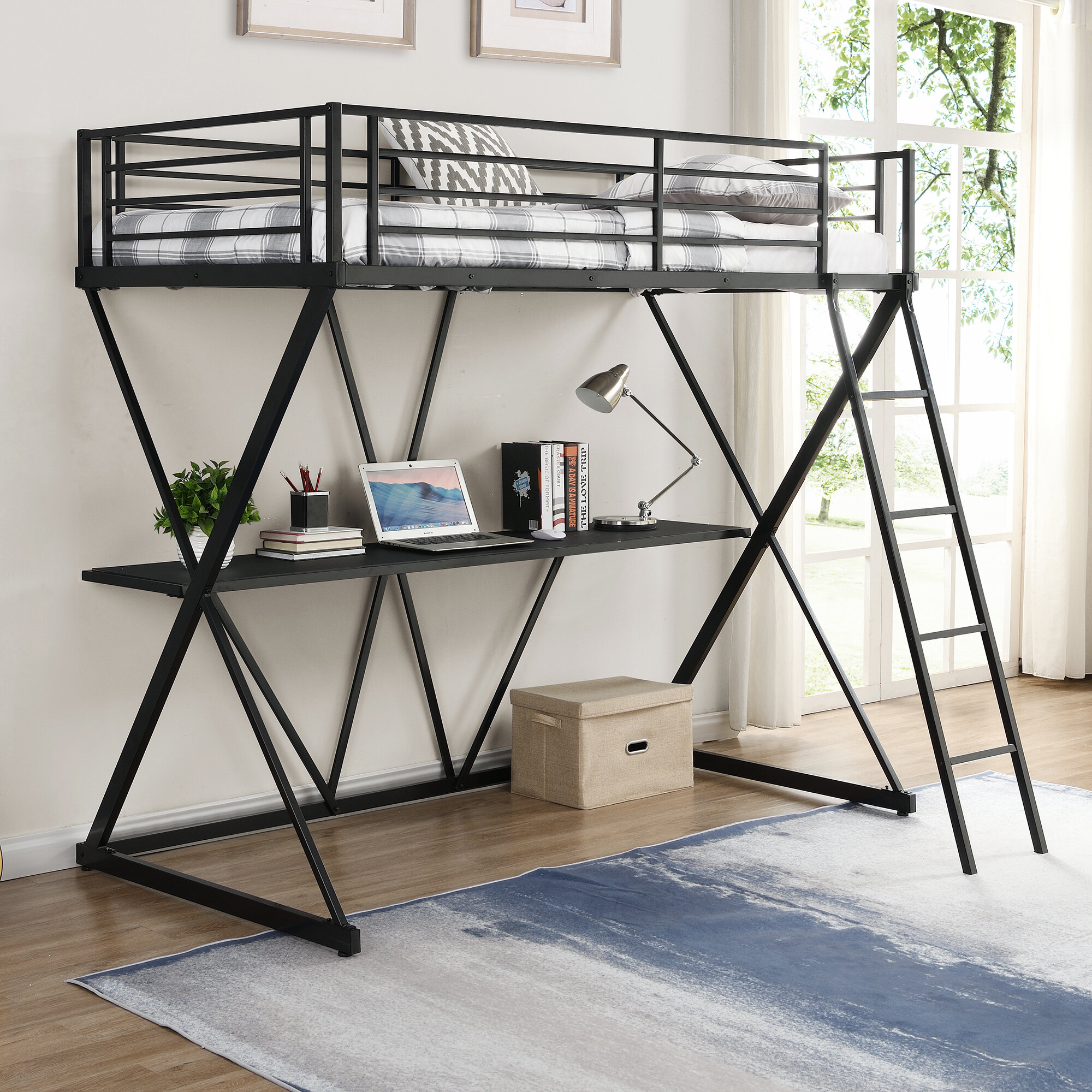 Isabelle & Max™ Christman Twin Metal Platforms Loft Bed with Shelves by ...