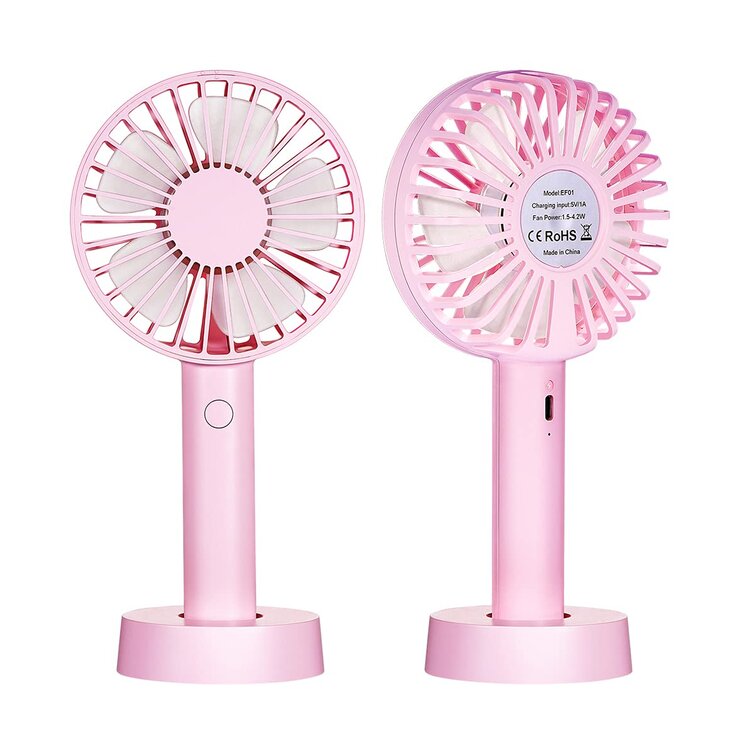 Color : Pink, Size : Free Size Mini Fan Mini USB Desk Fan with Rechargeable 2000mAH Battery and USB Cable Auto 3 Speeds 360 Up and Down for Home and Oudoor 