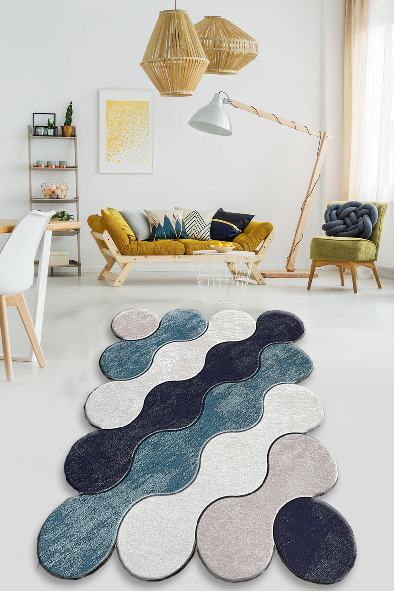 Novelty Tino Geometric Polyester Area Rug in Blue/Beige Rug Size: Novelty 2'7" x 4'11"