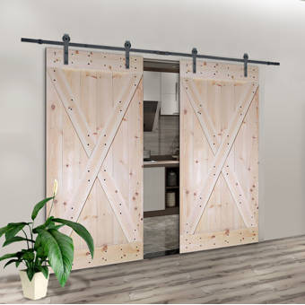 Paneled Wood Unfinished Barn Door With Installation Hardware Kit