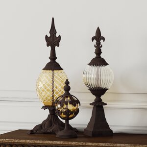 3 Piece Glass and Metal Finials Set