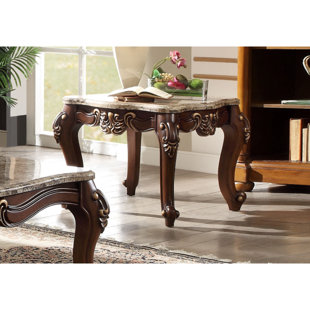 Sturgill Square Marble Table Carved Floral Motifs Wooden Feet Top End by Astoria Grand