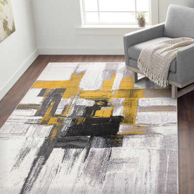 Doucette Abstract Ivory/Gold/Gray Area Rug