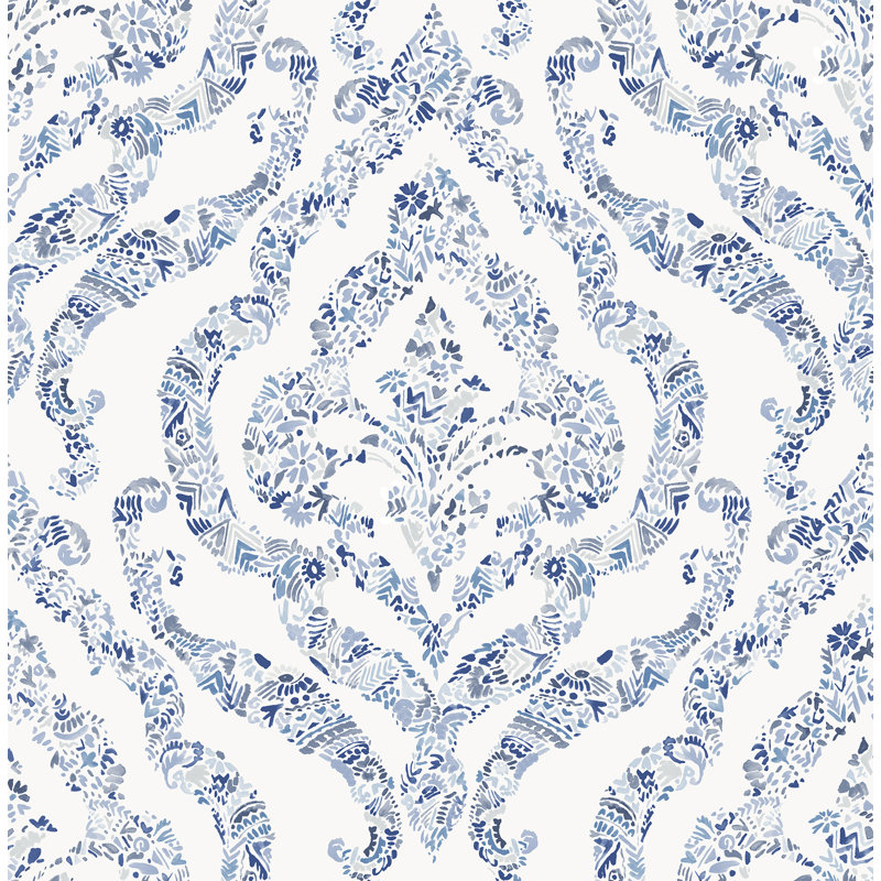 Brewster Home Fashions Featherton Coral Floral Damask Wallpaper