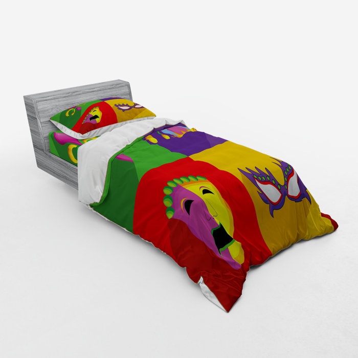 Mardi Gras Frames With Mardi Gras Masks Harlequin Hat And Fleur De Lis Print Duvet Cover Set