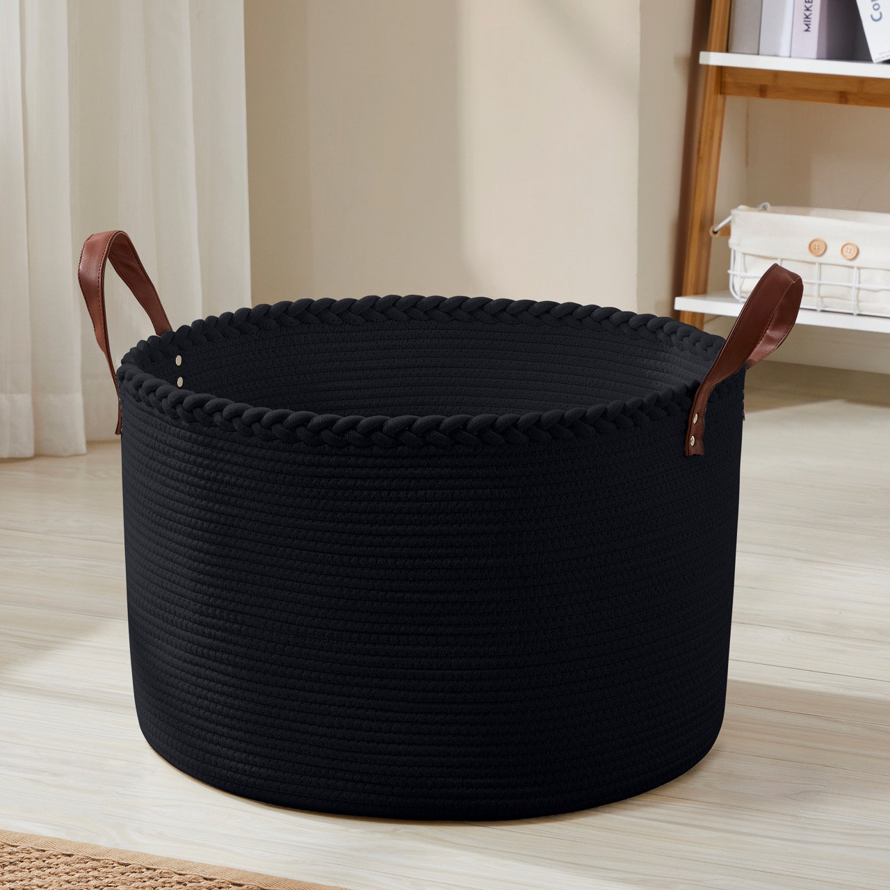 Gracie Oaks Xlarge Round Cotton Rope Storage Basket Bin Organizer