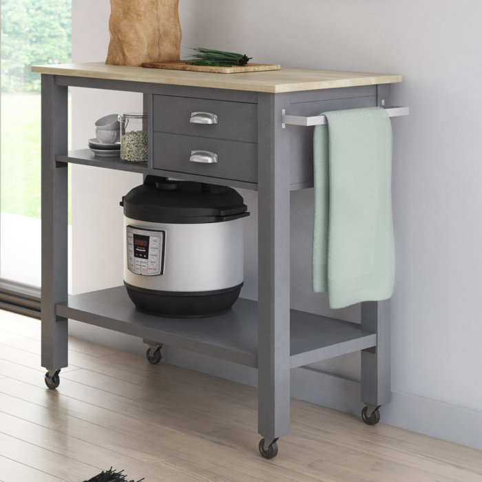 Newtowne Rolling Kitchen Cart With Solid Wood Top Newtowne Rolling Kitchen Cart With Solid Wood Top