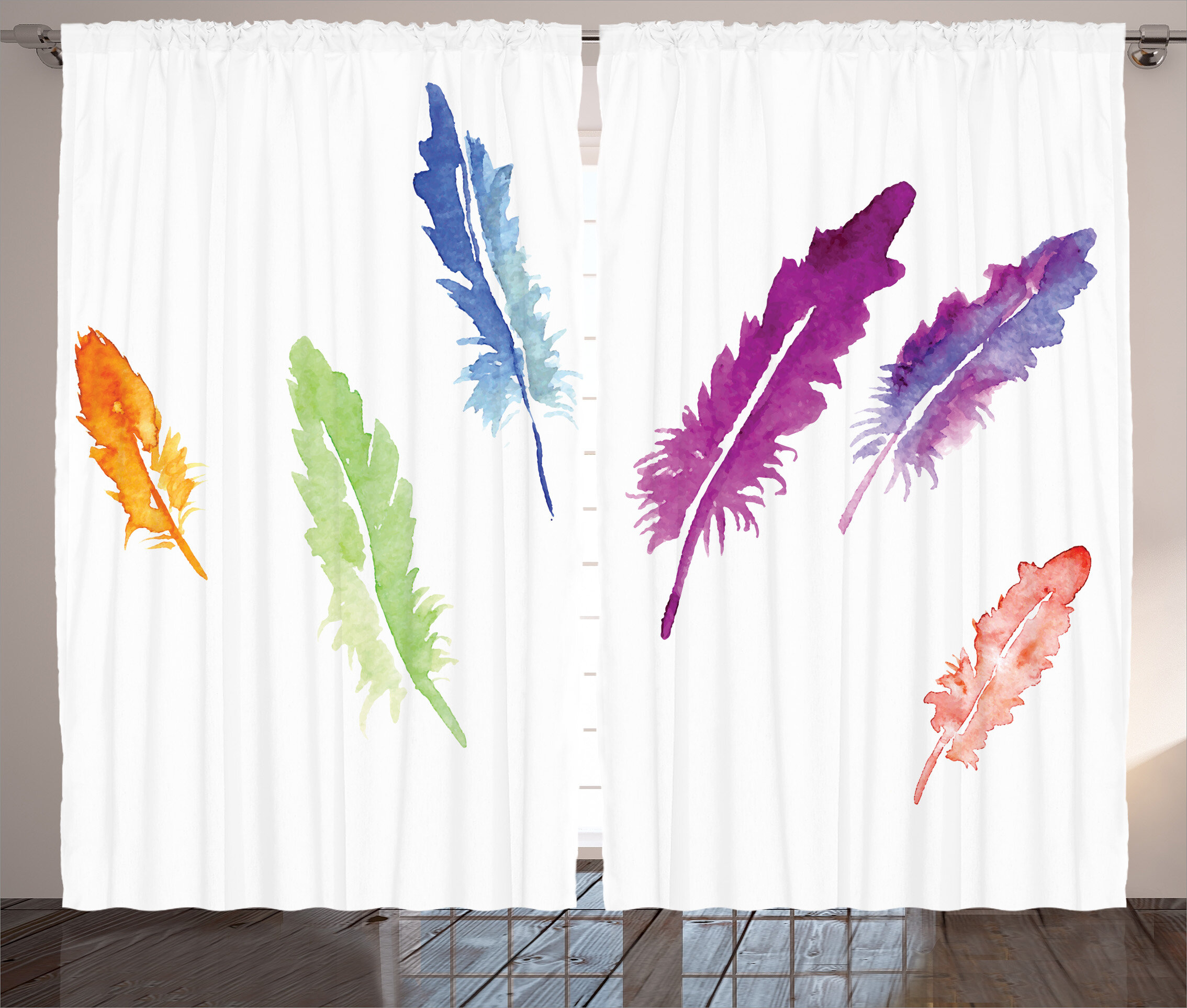 Watercolor Fox with Tribe Feather Accessories Shower Curtain Set Bathroom Decor