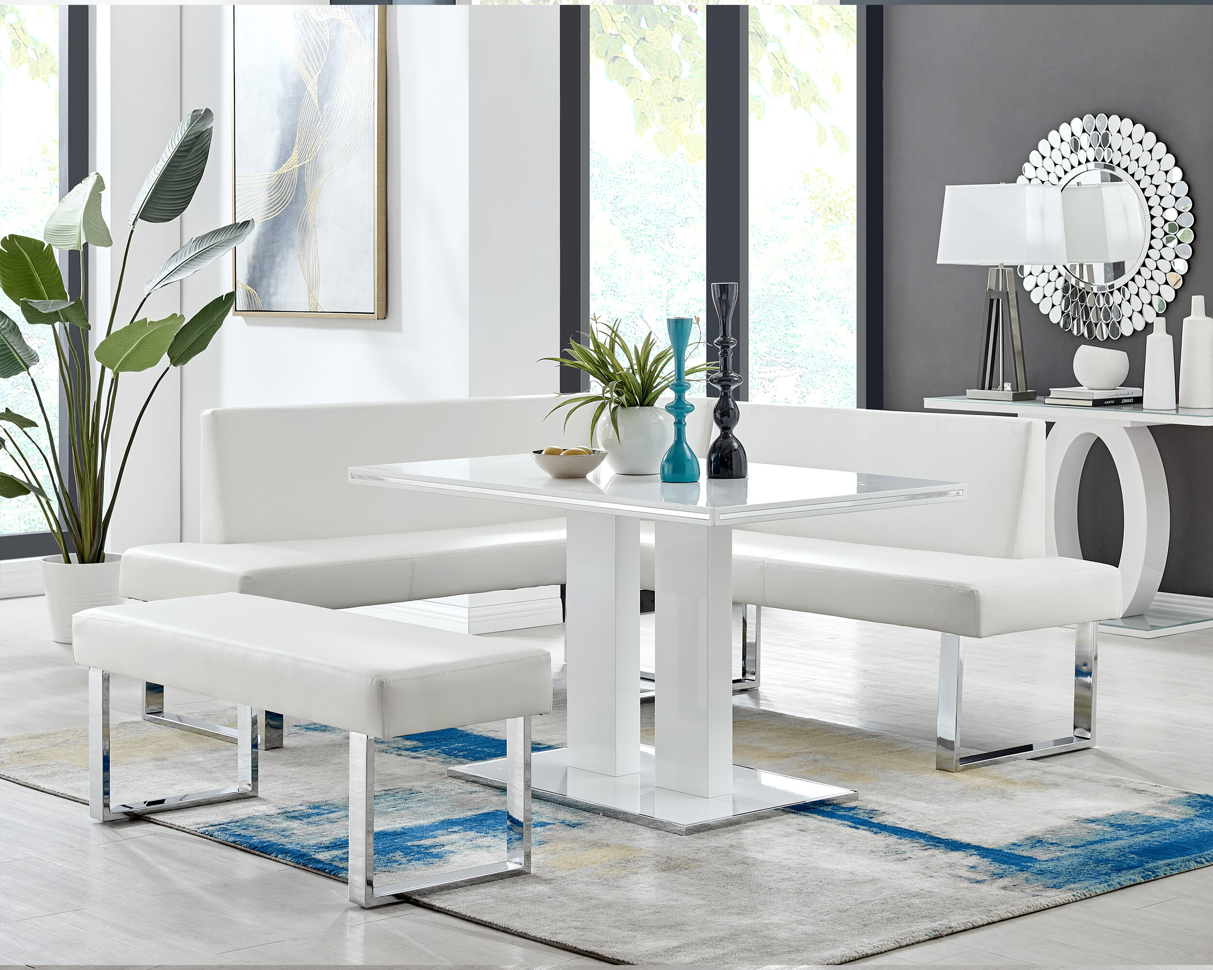 white faux leather dining bench