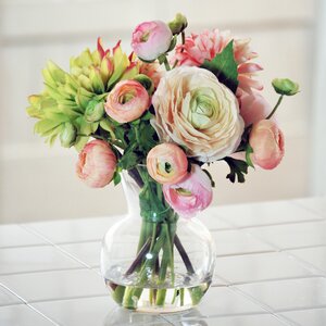 Dahlia Ranunculus Floral Arrangement in Decorative Vase