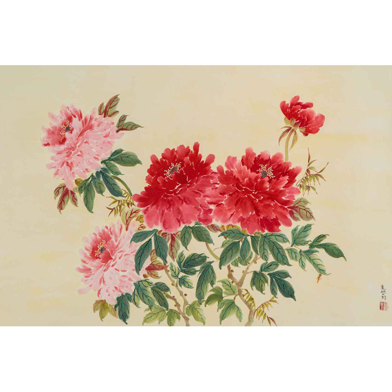 Ophelia Co Two Colored Peonies Acrylic Painting Print On Canvas Wayfair