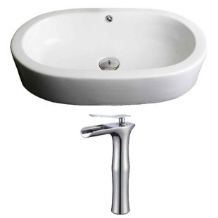 Go to store & view more images Royal Purple Bath Kitchen Semi-Recessed Ceramic Oval Vessel Bathroom Sink with Faucet and Overflow