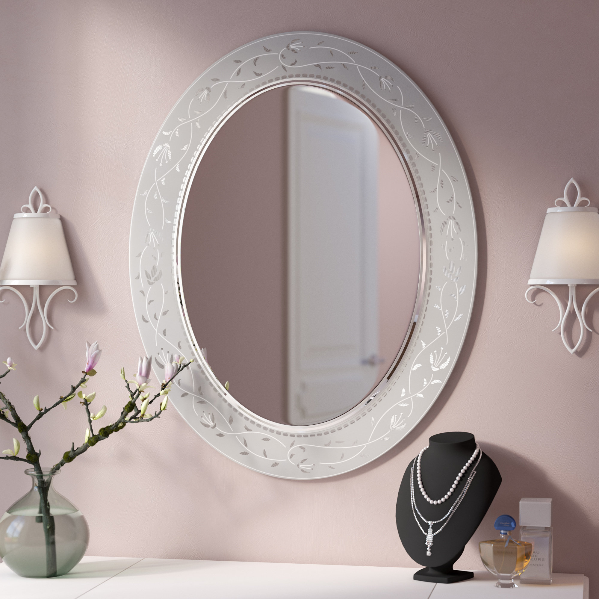 Lark Manor Moranre Etched Border Bathroom Vanity Mirror Wayfair