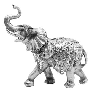 Lucky Trunk Up ELEPHANT Figurine Ornament Silver Filigree Jumbo elephant Gift 
