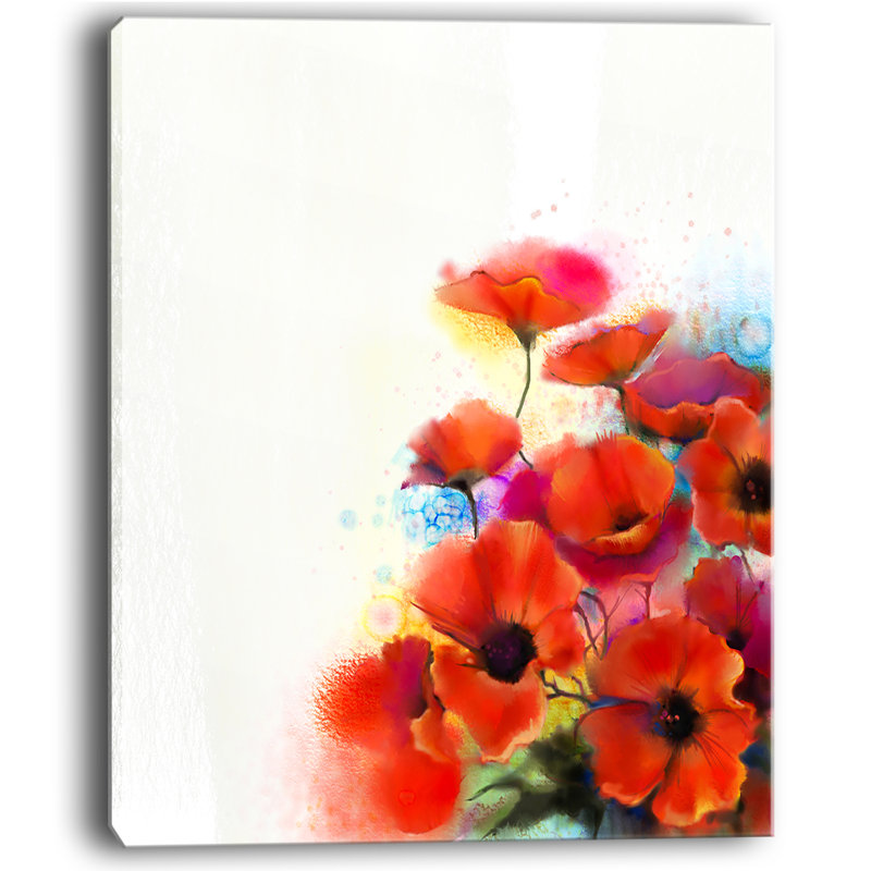 Designart Bunch Of Watercolor Poppy Flowers Large Flower Painting