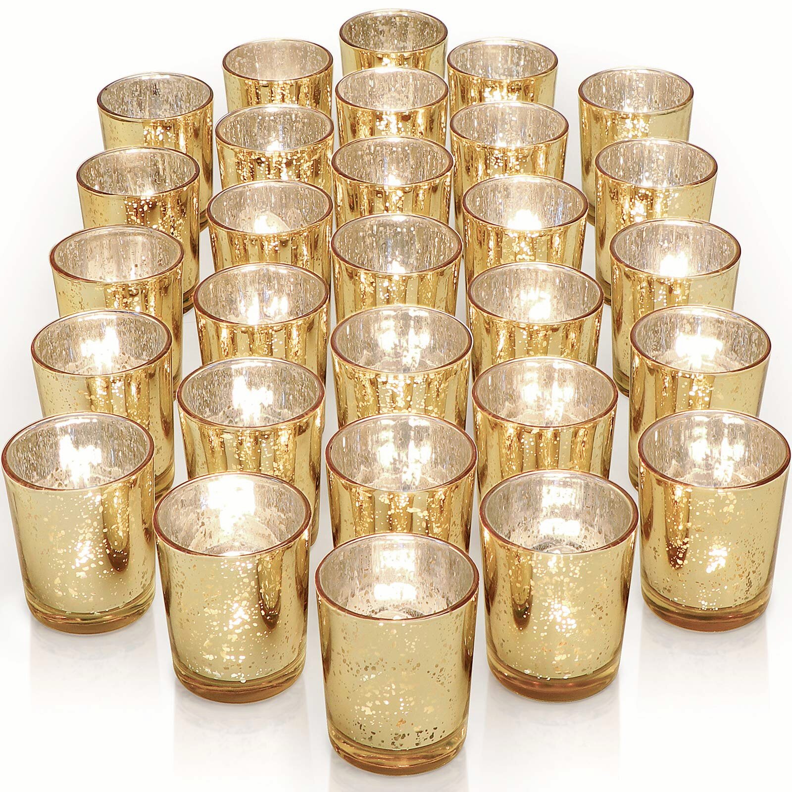 Votive Candle Holder-Set of 12 Wedding Centerpieces for Table Party Mercury Glass Tealight Candle Holders Bulk for Birthday Home Decoration Gold 