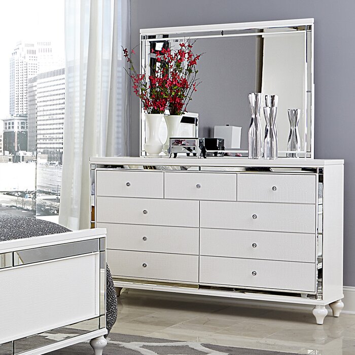 Willa Arlo Interiors Rivage 9 Drawer Double Dresser With Mirror