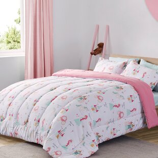 Linen Plus Comforter Set for Girls/Teens Unicorn Rainbow Castle Pink Purple Yellow White New Queen