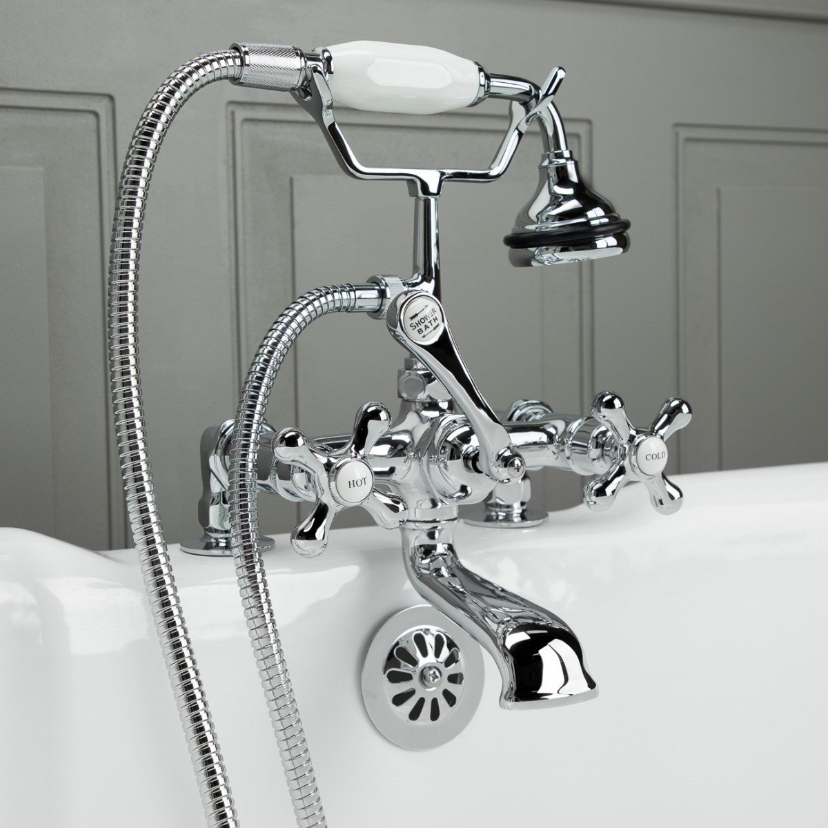 Chevington Triple Handle Deck Mounted Clawfoot Tub Faucet with Diverter ...