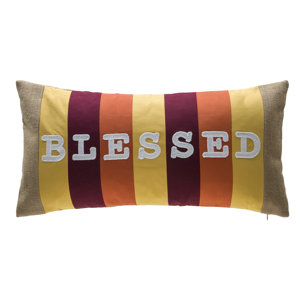 Blessed Stripe Patchwork 100% Cotton Lumbar Pillow