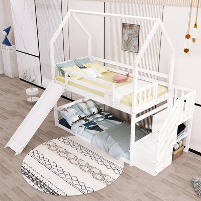 Twin Over Twin Bunk Bed House Design With Stairway And Slide