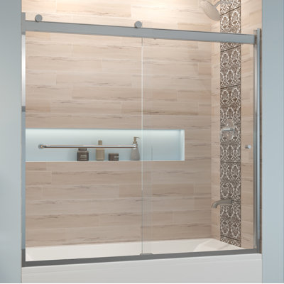 Basco Rotolo 60" x 57" Bypass Semi-Frameless Tub Door  Glass Type: Clear, Finish: Brushed Nickel
