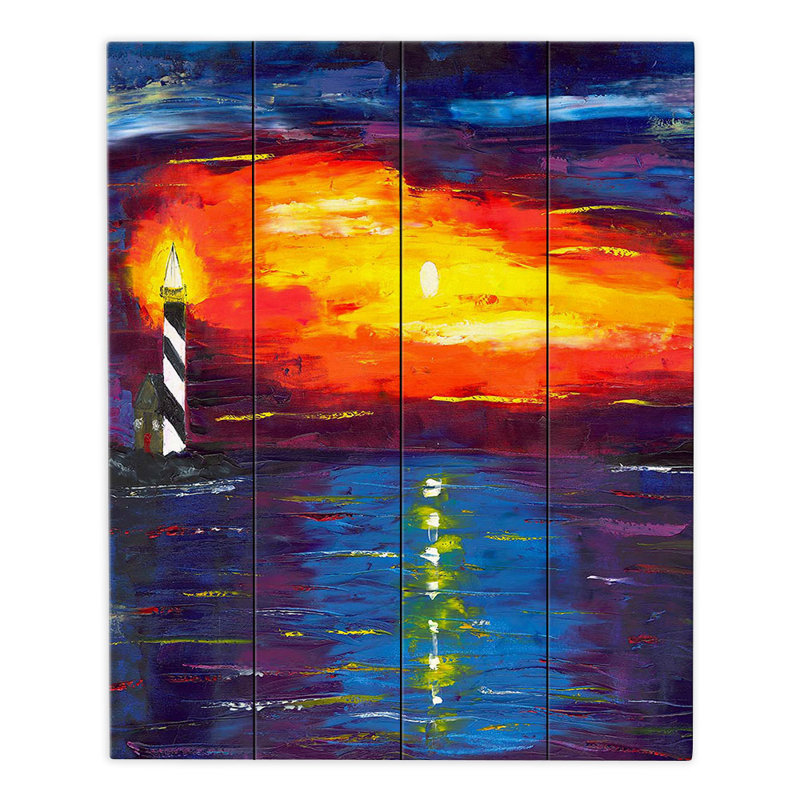 Dianochedesigns Sunset At Lighthouse Acrylic Painting Print On