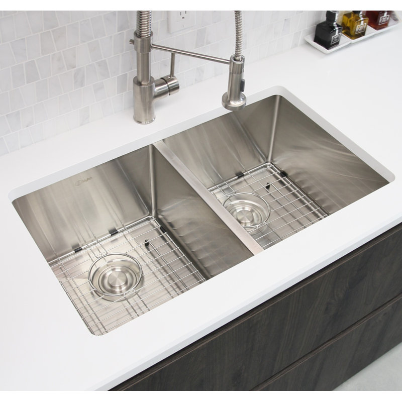 Stylish 28"L x 18"W Double Basin Undermount Kitchen Sink ...