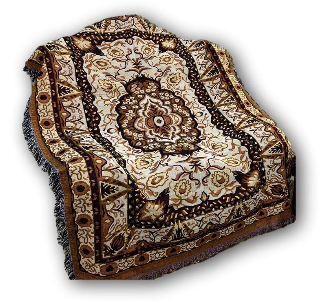 World Menagerie McQuilkin Golden Persian Rug Floral Elegant Tapestry Throw Reviews Wayfair