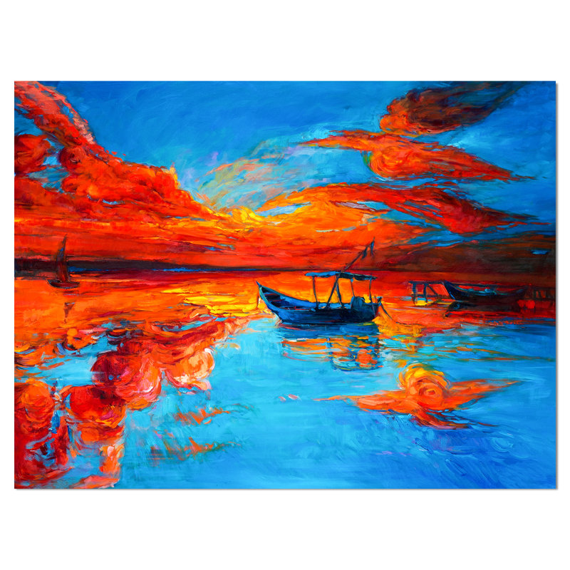 East Urban Home Golden Sunset And Blue Sky Over Sail Boats