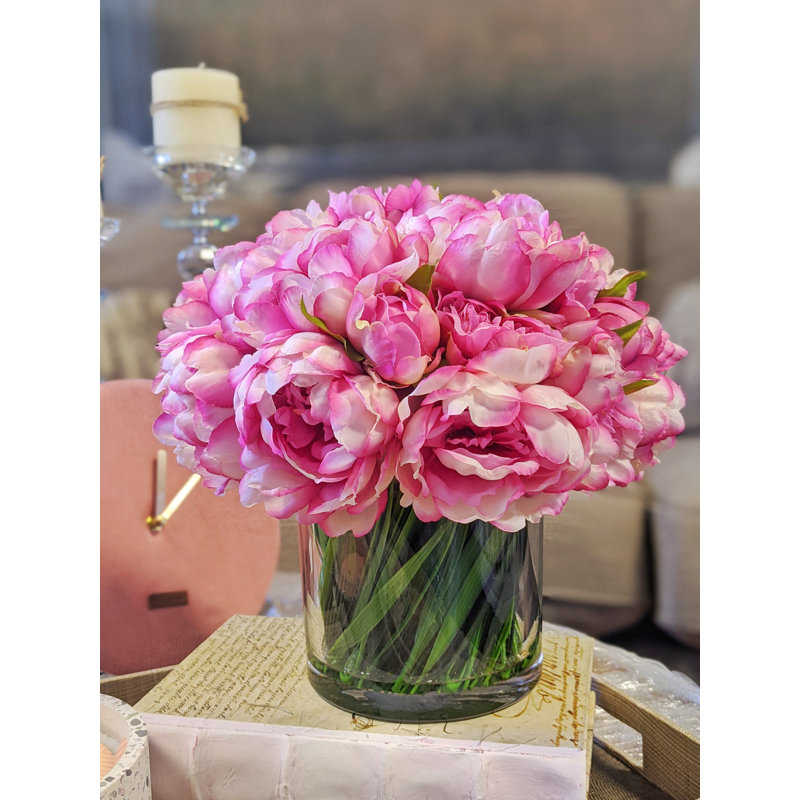 Faux Magenta Pink Peony Floral Arrangement In Glass Vase Reviews Joss Main