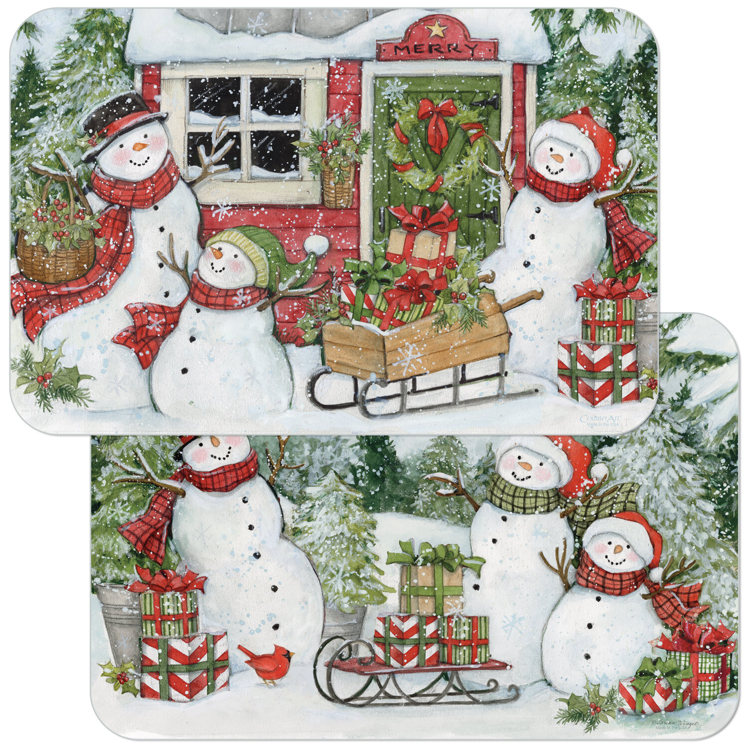 CounterArt Snowman's Farmhouse 4 Piece Placemat Set | Wayfair