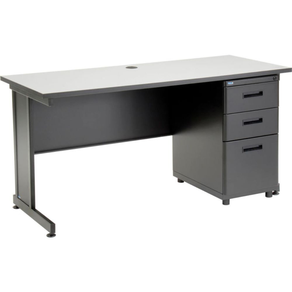 Interion Office Desk With 3 Drawers, 60"W X 24"D, Gray Wayfair