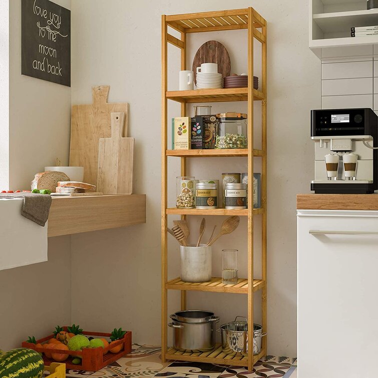 Free Standing Cabinet Organiser 3 Tier Bamboo Shelves Wall Shelf Shelving Unit Adjustable Rack Bathroom & Kitchen Storage M&W Natural 