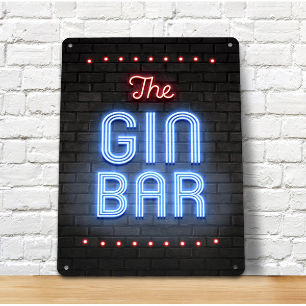 Maturi The Gin Bar Sign - Neon Blue Effect Metal Sign Wall Art A4 Bar