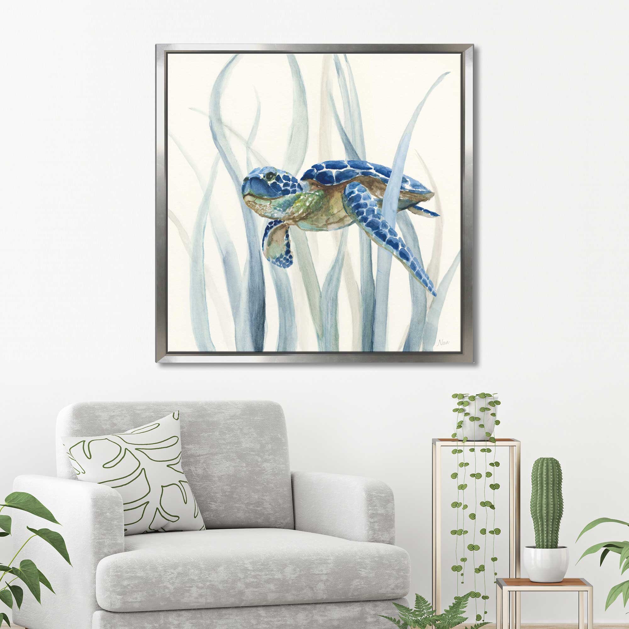 Bay Isle Home Turtle In Seagrass II by Nan - Floater Frame Painting on ...