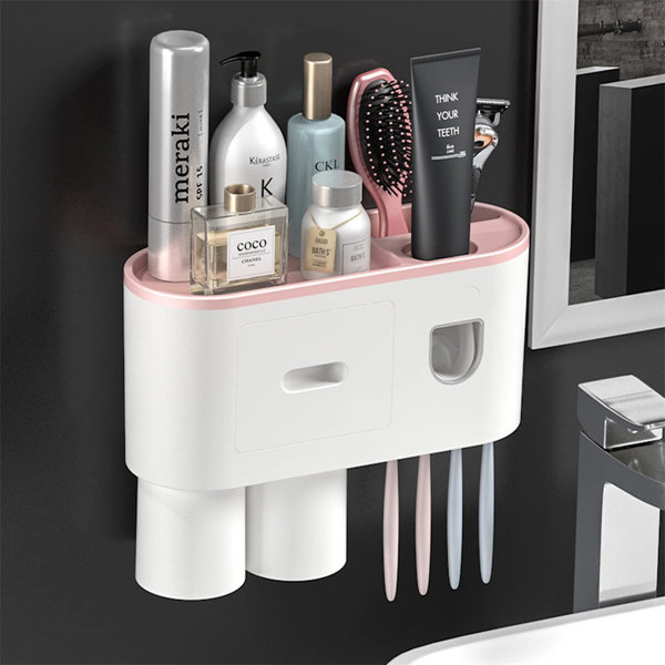 Toothpaste Holder Auto Dispenser Toothbrush Bathroom Wall Storage Rack Stand Set 
