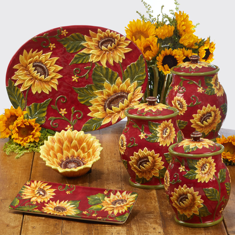 Sunflower 3 Piece Kitchen Canister Set