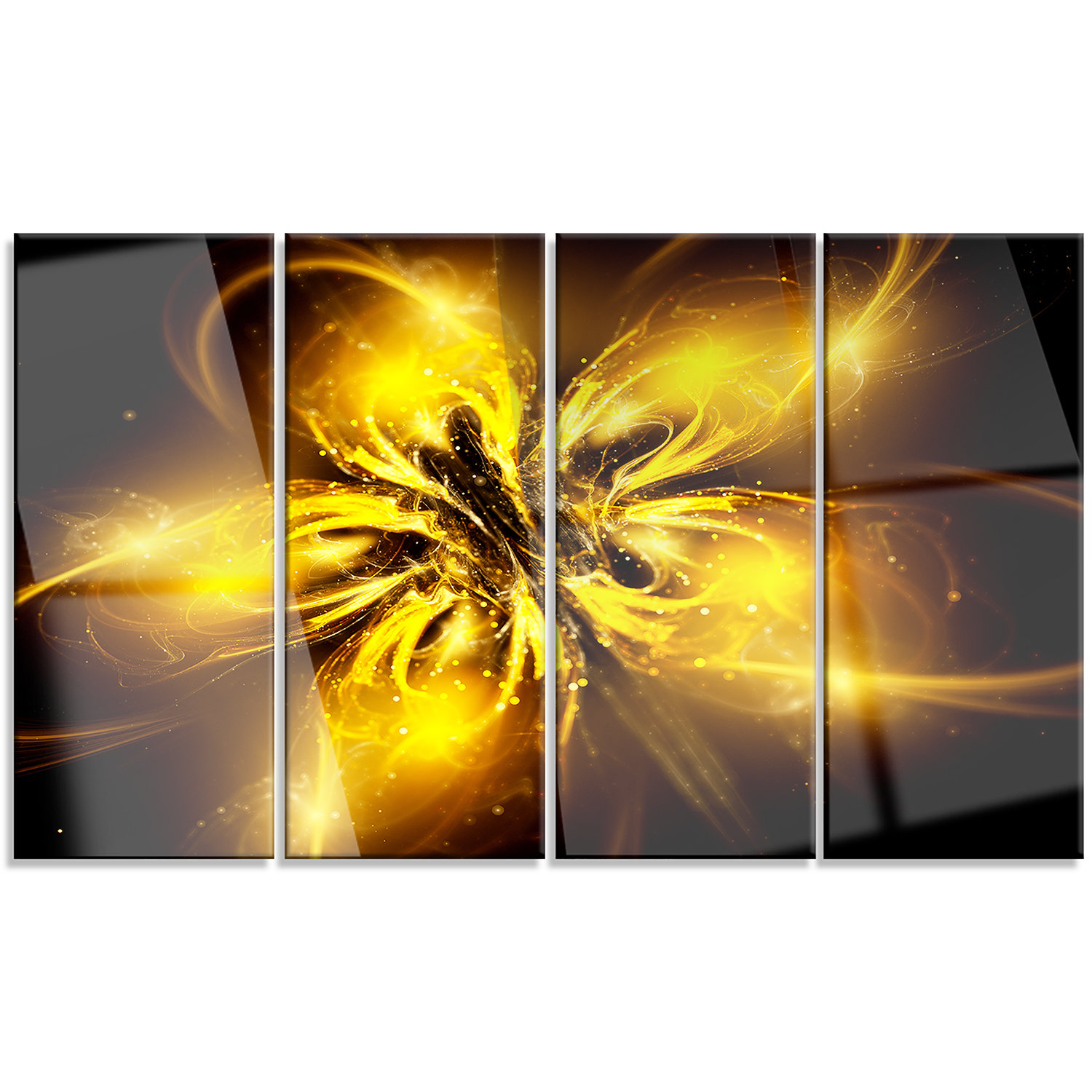 Designart Shiny Gold Fractal Flower On Black 4 Piece Graphic Art On Wrapped Canvas Set Wayfair