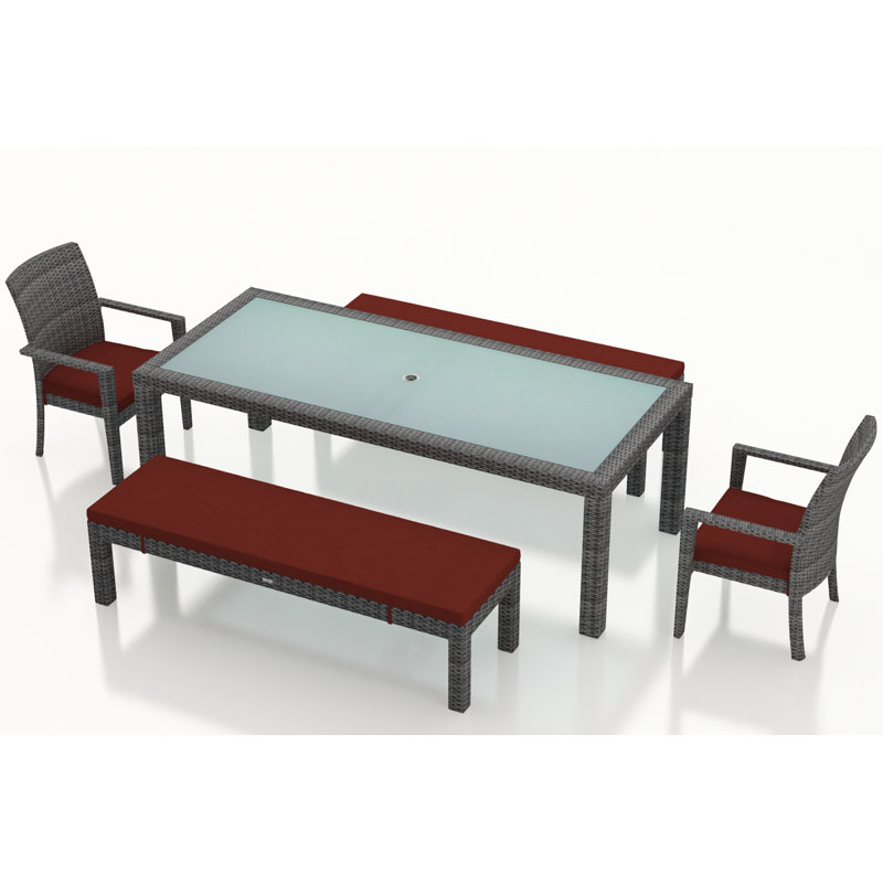Rosecliff Heights Hobbs 5 Piece Sunbrella Bench Dining Set With Cushions Wayfair