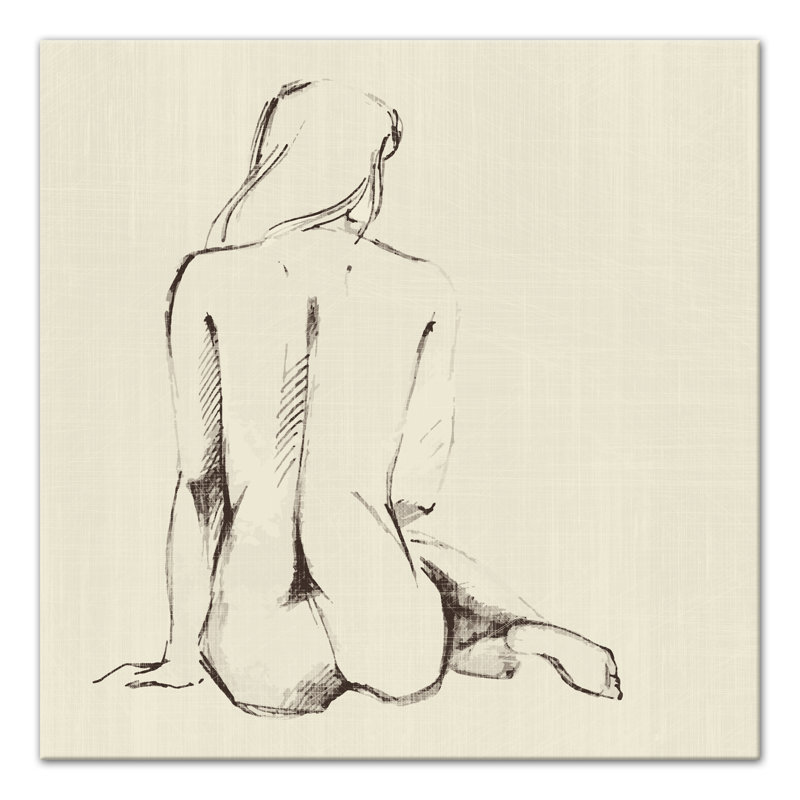 Charlton Home Seated Nude Woman Sketch Drawing Print On Wrapped Canvas Wayfair