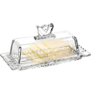 Kitchen Craft Glass Embossed Butter Saver Covered Dish with Fitted Lid Cover 
