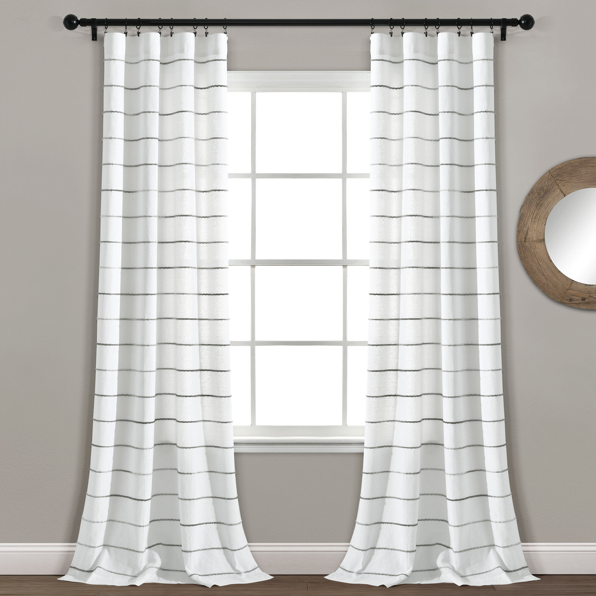 Highland Dunes Damarcus Striped Semi Sheer Curtain Panels