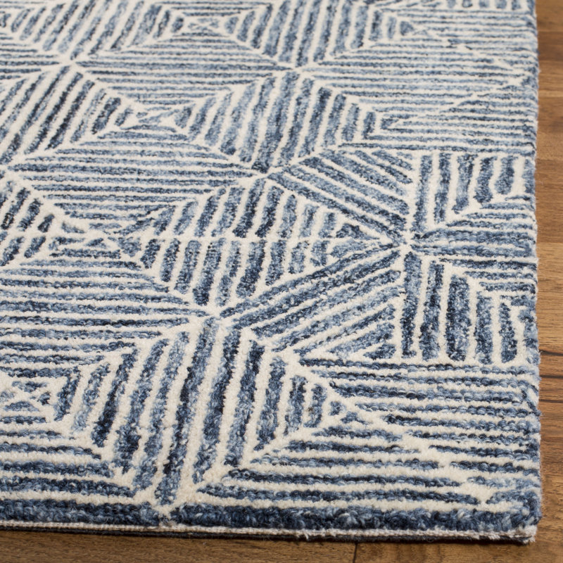 George Oliver Gaither Geometric Handmade Tufted Wool Light Blue Gray Area Rug Reviews Wayfair