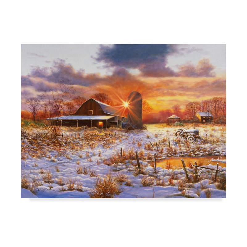 Gracie Oaks Snow Barn Oil Painting Print On Wrapped Canvas Wayfair