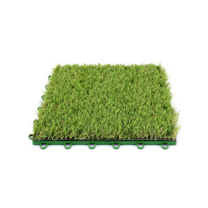 Artificial Grass 12'' x 12'' Plastic Interlocking Deck Tile in Green (Set of 10)